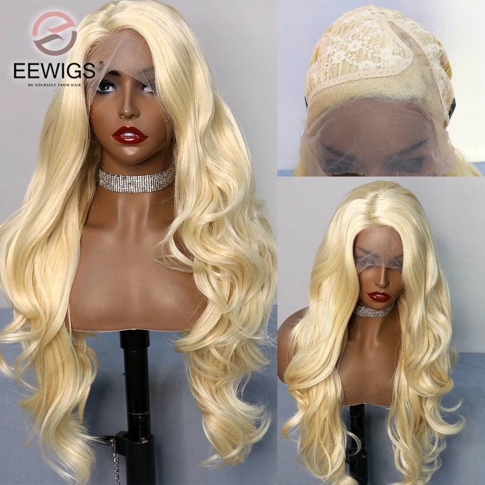 

Blonde Color Body Wave 13×4*1 L Part Synthetic Transparent Lace Front Wig For Women Prepluck Baby Hair 30 Inch Cosplay Daily