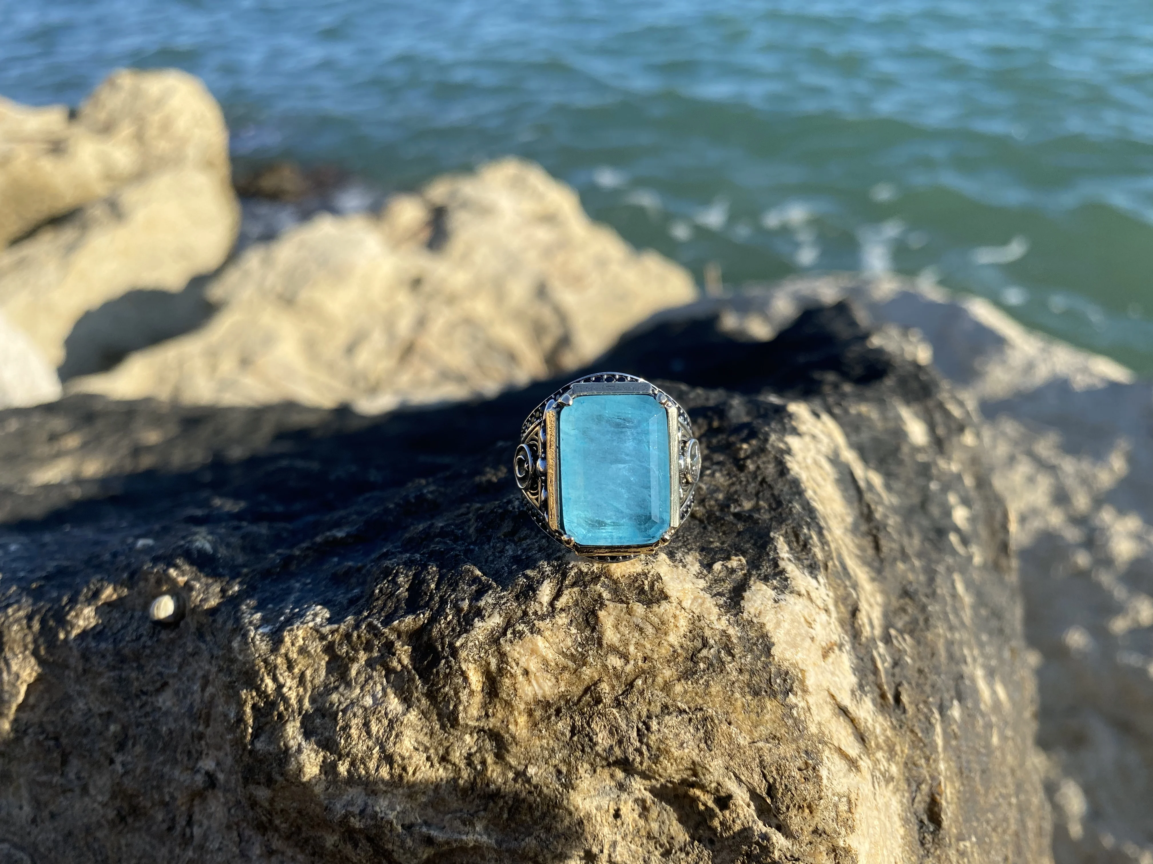 Bague en pierre de Tourmaline Turquoise argentée, design spécial, mode turque, qualité supérieure, bijoux faits à la main, cadeau