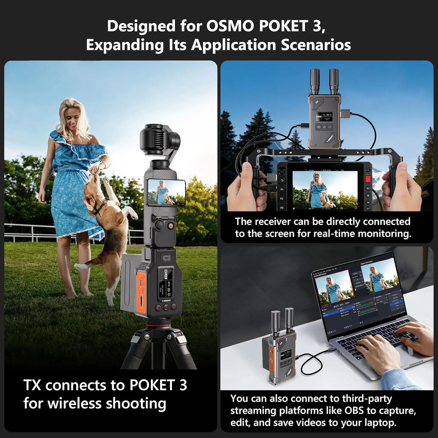 Фото Беспроводной видеопередатчик Vrriis 500 м для DJI Osmo Pocket 3: HDMI-экстендер для записи UVC и прямой трансляции №4