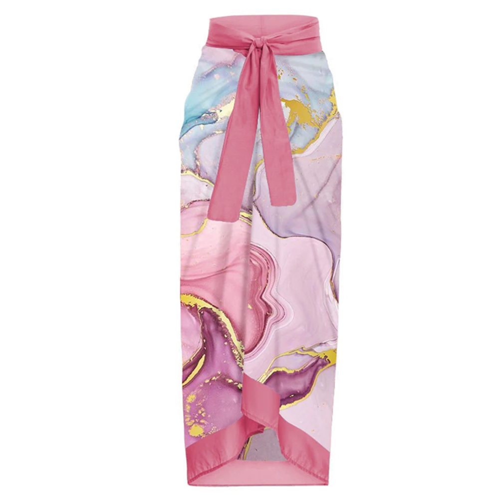 Pink One Piece Printed Bikini Suit Square Neck Strap Swimsuit Women's High Waist Seamless Stitching Beachwear Cover Up Push Ups