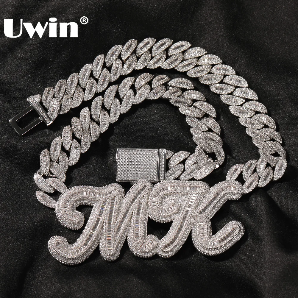 UWIN Custom Name Pendant with 16mm Moon Shape Baguettecz Cuban Chain Iced Out Heavy Letters Charms Necklace Hip Hop Jewelry