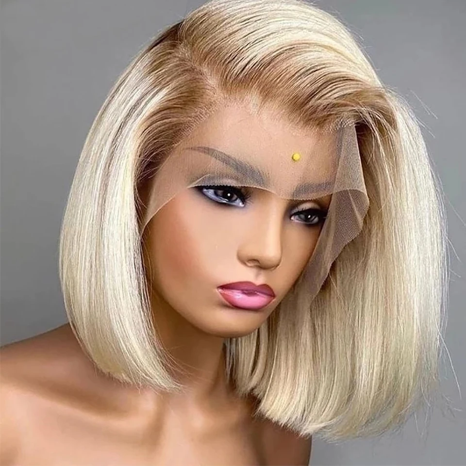 HD Transparent Lace Ombre Blonde Bob Wig 613 Straight Bob Wigs For Women Human Hair Wigs Brazilian Remy 180%