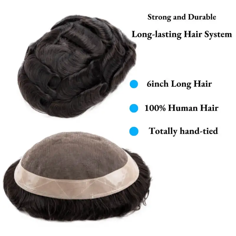 Men Wig Human Hair Toupee Mono Male Wig 130% Density Durable Male Hair Prosthesis Toupee Men 6