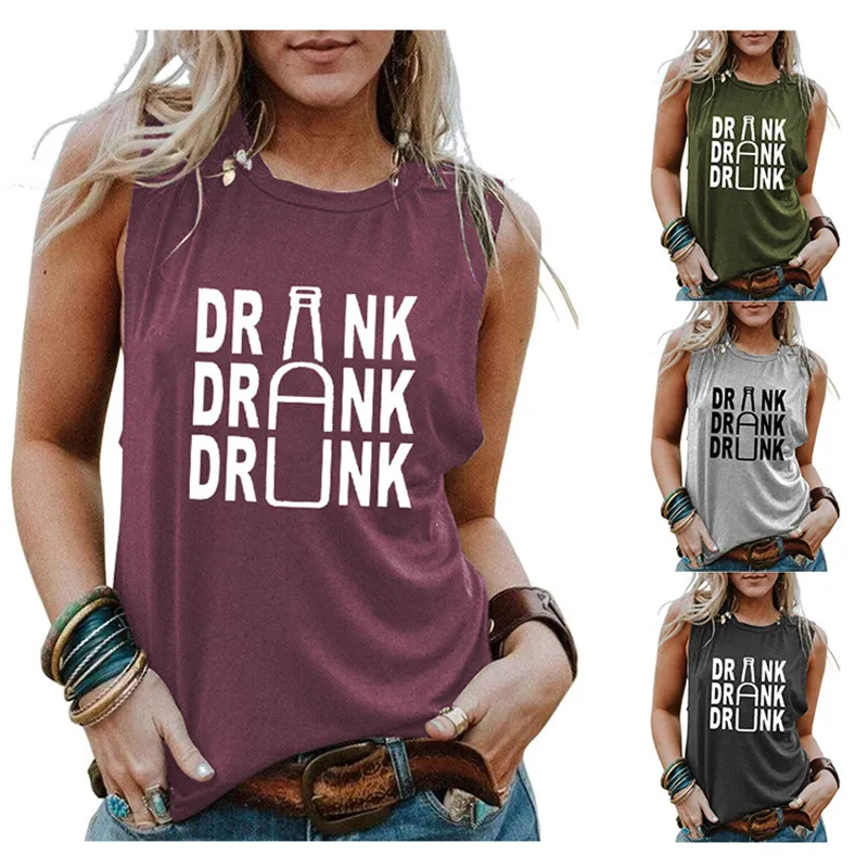 

Element summer women's drinking sports vest DRANK letters simple printing women's street bottoming shirt