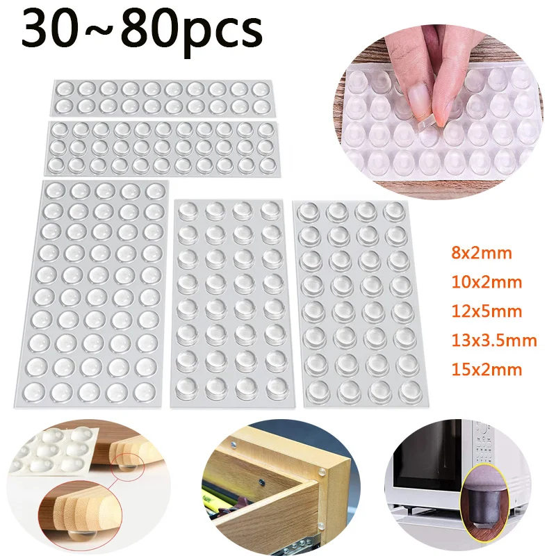 

30-80PCS Self Adhesive Silicone Furniture Pads Cabinet Bumpers Rubber Damper Buffer Cushion Protective Furniture Hardware