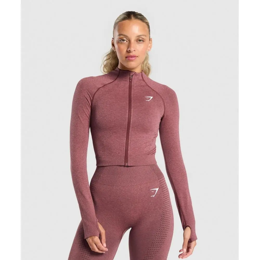 Бесшовный пуловер миди на молнии GYMSHARK Vital Бордово-розовый Marl B5A9Q KB80