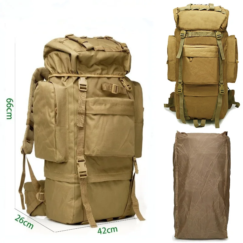 75l Army Men War Nylon Largest Backpack With Waterproof Cover Detachable Metal Bracket