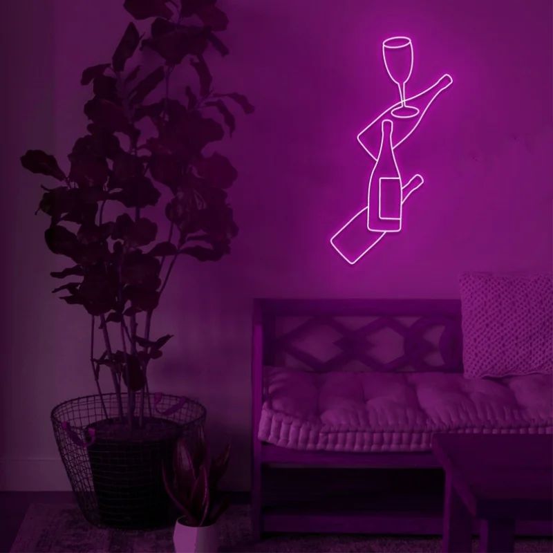Неоновая вывеска для бара неоновая на заказ дизайна шампанского стеклянная