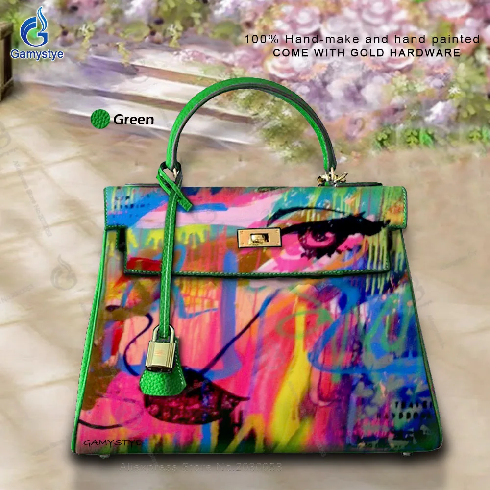 

Famous Brands Art Graffiti Street Fashion Women Bag High Quality Women Handbags Genuine Cowhide Leather Cross Body Messenger Bag