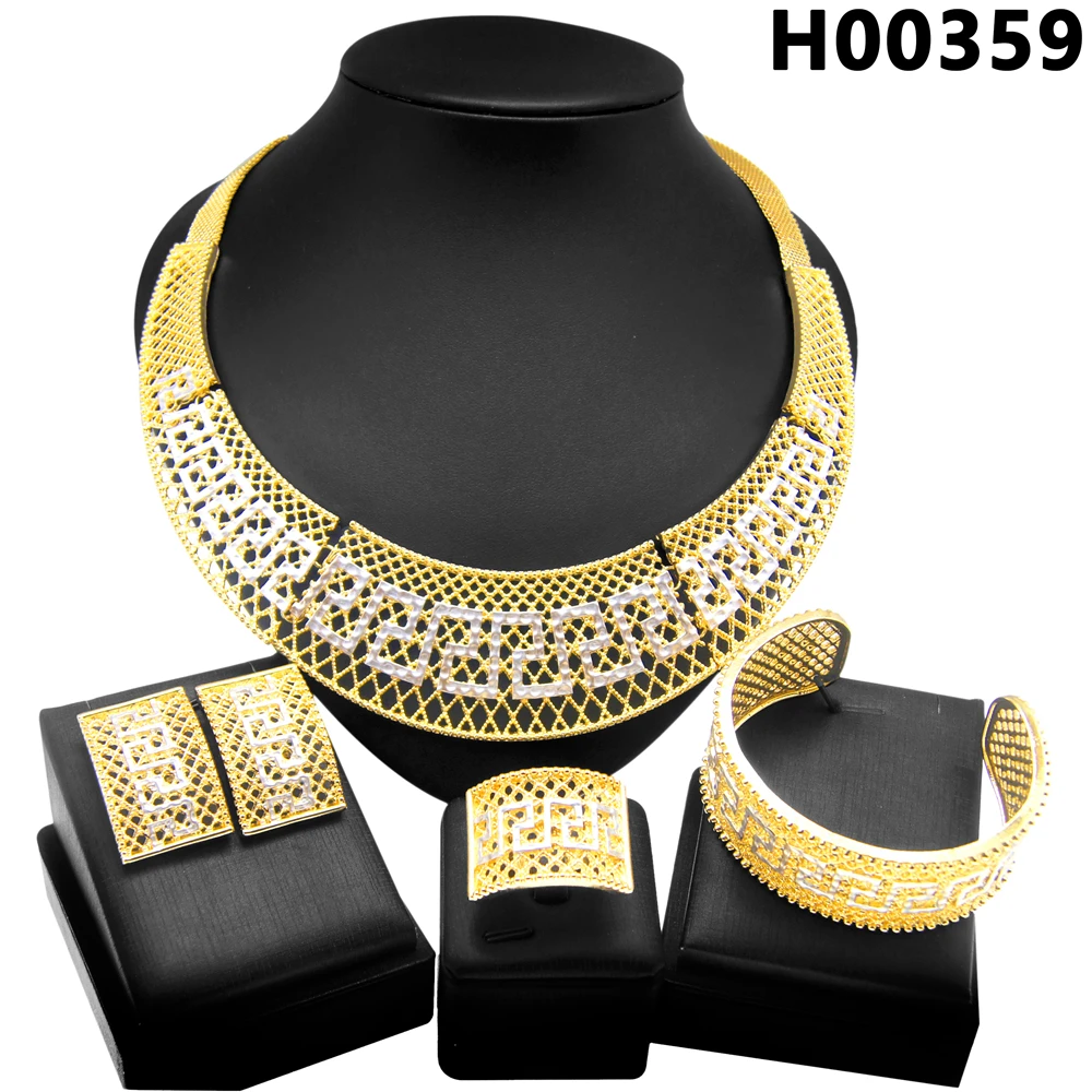 Jewelry Sets For Women 24k Original  Surround Necklace Gold Plate  Cutout Minimalist Design Anniversary Party Free Shipping