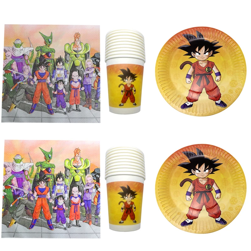 

60pcs/lot Happy Birthday Party Plates Decorations Son Goku Theme Tableware Set Cups Baby Shower Boys Kids Favors Napkins