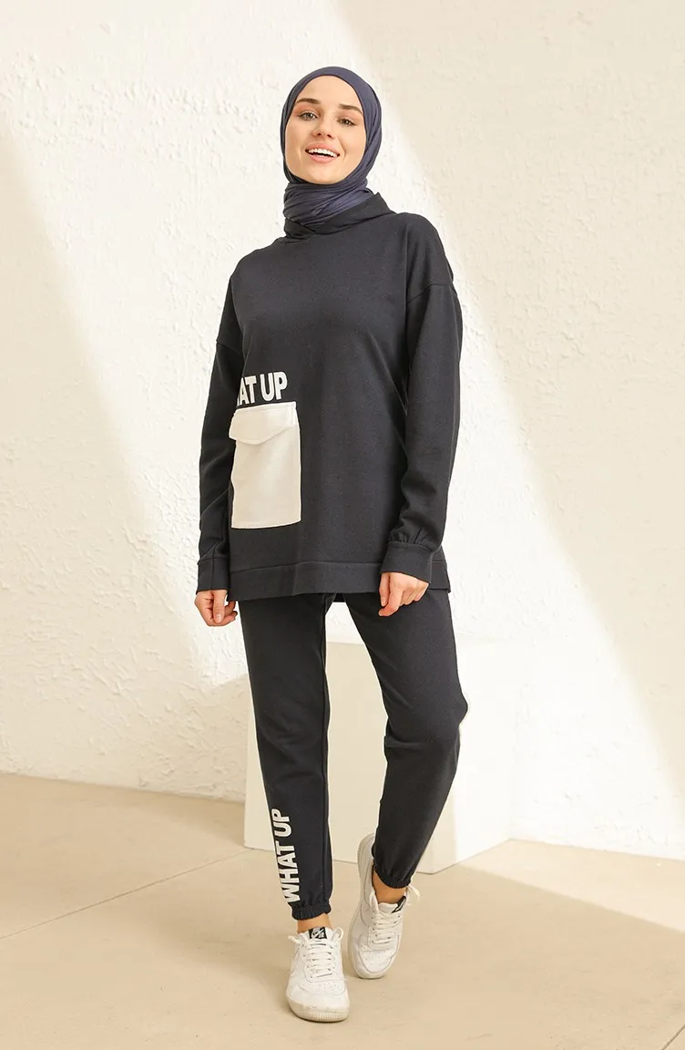 

Sports Double Pocket Tracksuit Suit Hijab Dress Women Islamic Clothing Two Piece Colorful Muslim With Pocket Dubai Turkey Free S