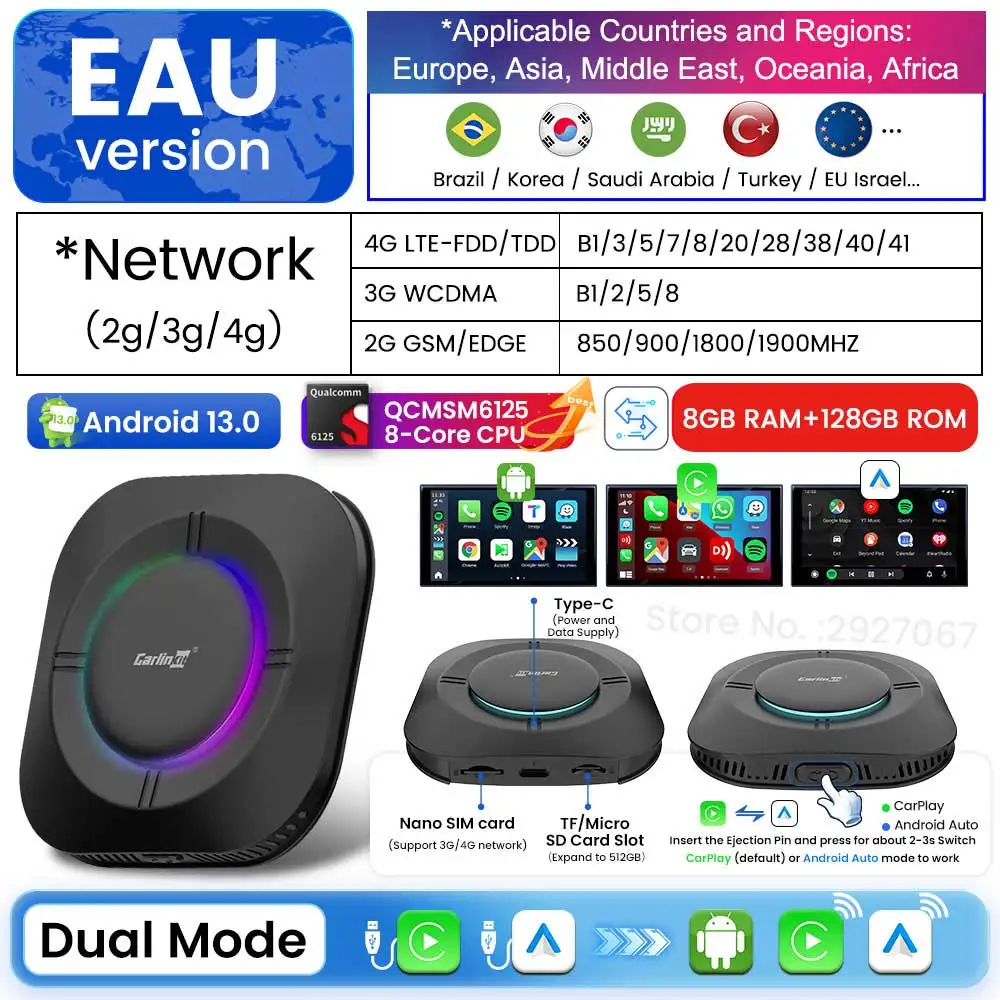 

CarlinKit Android 13 CarPlay Ai Box SM6115 8-ядерный Android TV Box для автомобиля Беспроводное автомобильное воспроизведение Android Auto Онлайн-видео 4GLTE WiFi