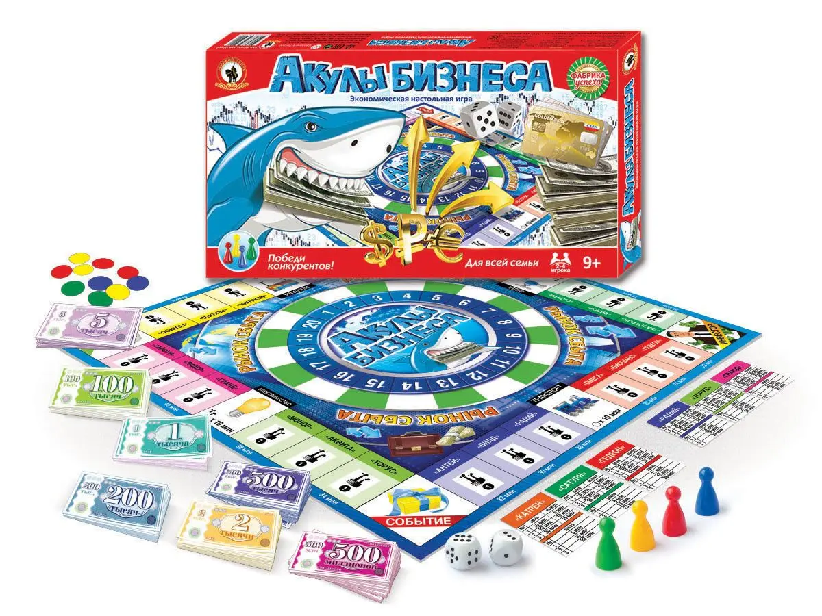 На русский язык это название товара будет переводиться следующим образом: Бордовая игра русского стиля "Бизнес-акулы" 03516 Игры для вечеринок ИГРЫ И АКСЕССУАРЫ Посвященная коллекционированию карт для развития и образования.