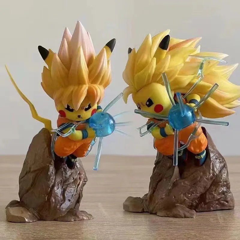 

Pokemon 12cm PVC Pikachu Anime Figure Kawaii DragonBall Super Saiyan Son Goku Kakarotto Toys for Children Desk Setup Ornament