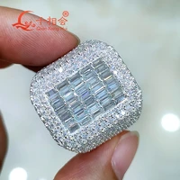 rectangle real full moissanite ring men and women sterling 925 silver round brilliant diamonds engagement male wedding jewelry
