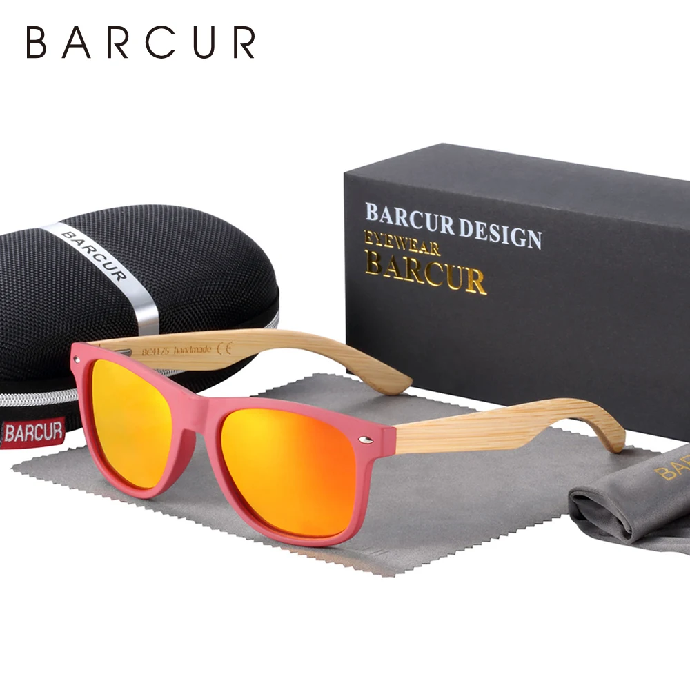 

BARCUR Natural Bamboo Sunglasses Men Wooden Sun Glasses Women Polarized Eyewear