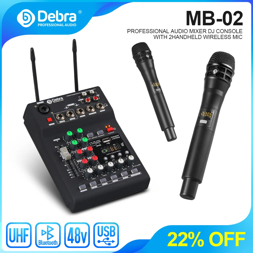 Беспроводная микрофонная система Debra MB-02 UHF DJ консольный микшер с Bluetooth 48 В