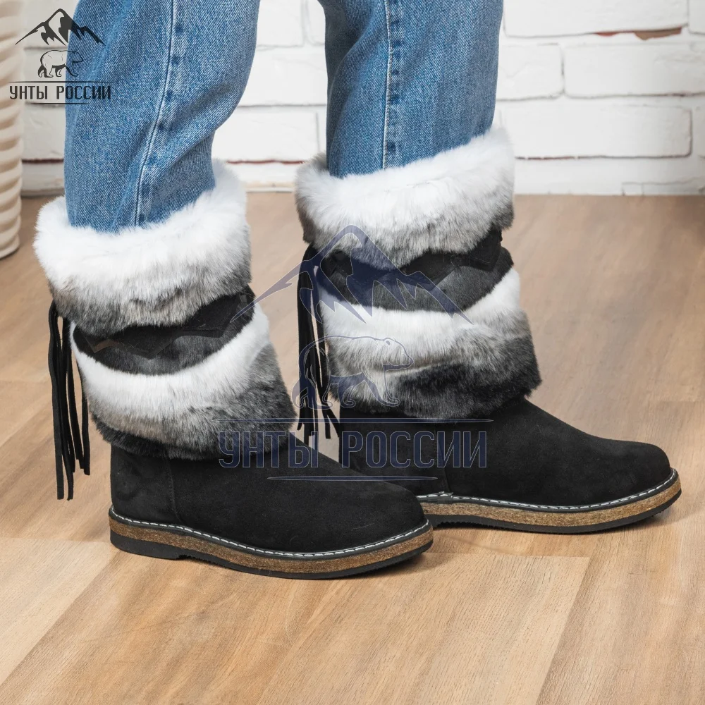 Унты женские натуральные шиншилла войлочная и литая подошва сапоги зимние