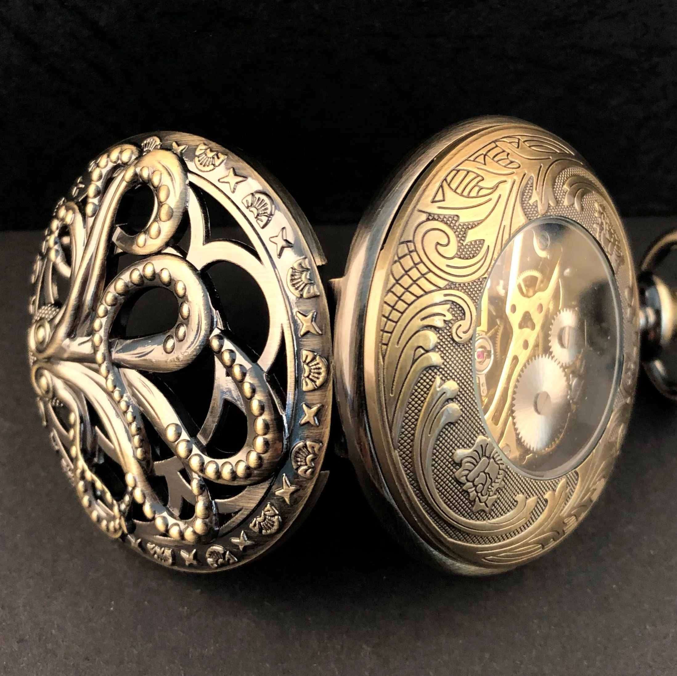 Steampunk Skeleton Octopus Mechanical Pocket Watch Roman Numerals Personalised Vintage Mens Chain Fob Watches Dropshipping