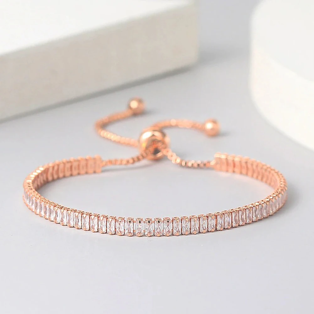 

Tennis Bracelet Ladies Women Shiny Sparking Zircon Jewelry Rose Gold Color Handmade Friends Gift Cute Jewelry Wholesale