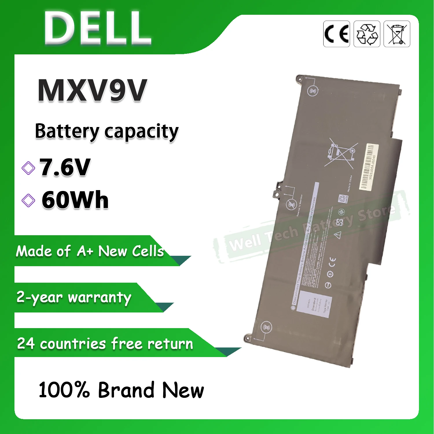 Аккумулятор для ноутбука MXV9V 7 6 В 60 Втч Latitude 13 5300 2-в-1 N001L7300-D1506CN 7300 N050L7300-D1726FCN