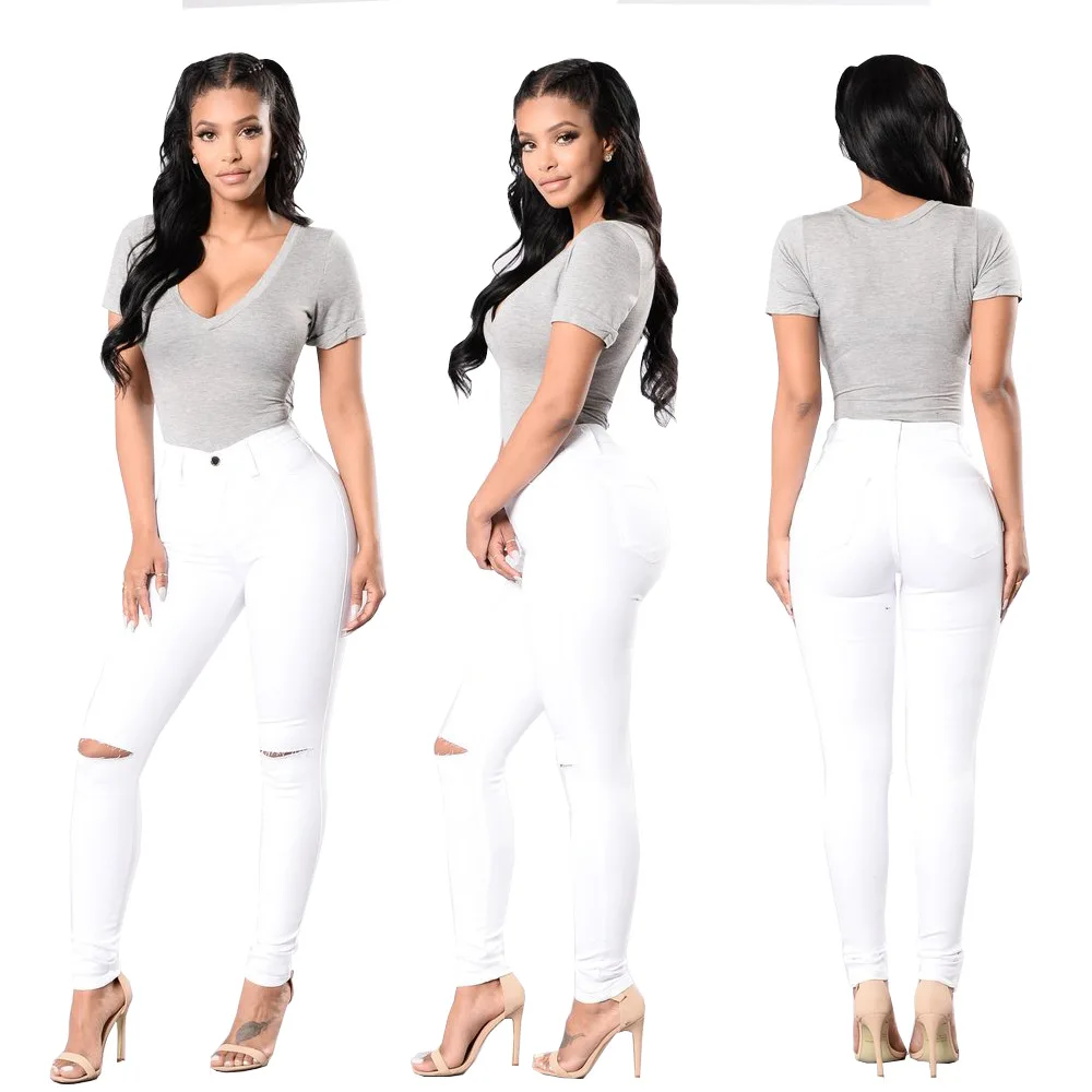 

Горячая Распродажа, черные и цветные однотонные узкие женские повседневные брюки-карандаш с высокой талией и дырками