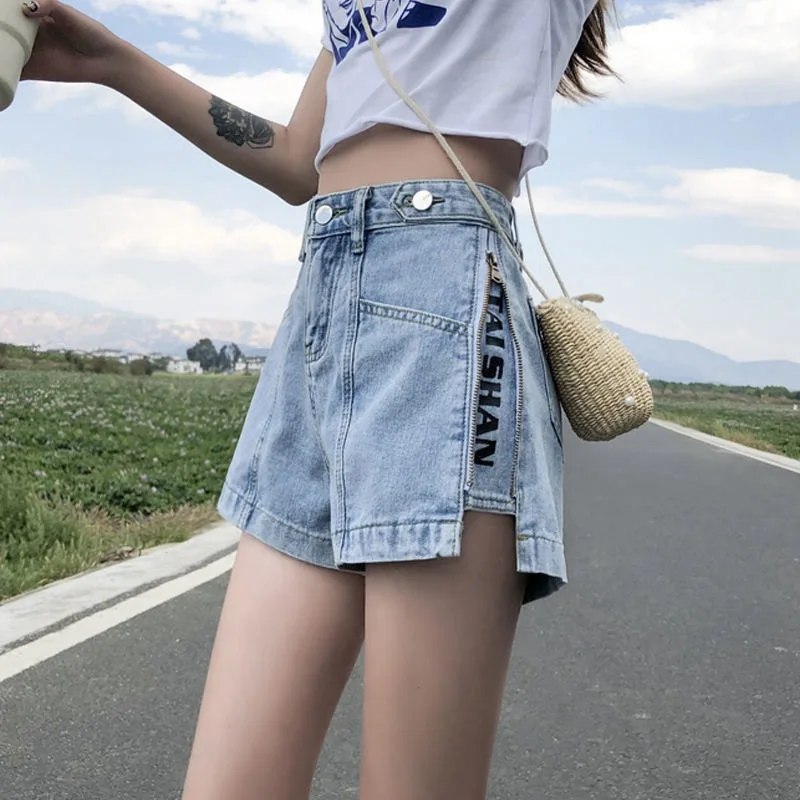 

Women's Denim Shorts Classic Vintage High Waist Blue Wide Leg Female Caual Summer Ladies Shorts Jeans For Harajuku Clothes