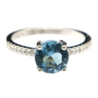 8x8mm elegant 2 1g circle london blue topaz for females bride engagement 925 solid sterling silver rings