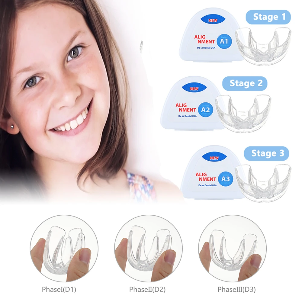 

Dental Orthodontic Braces Set 3 Stages Silicone Alignment Trainer Teeth Retainer Bruxism Mouth Guard Kids Teeth Straightener