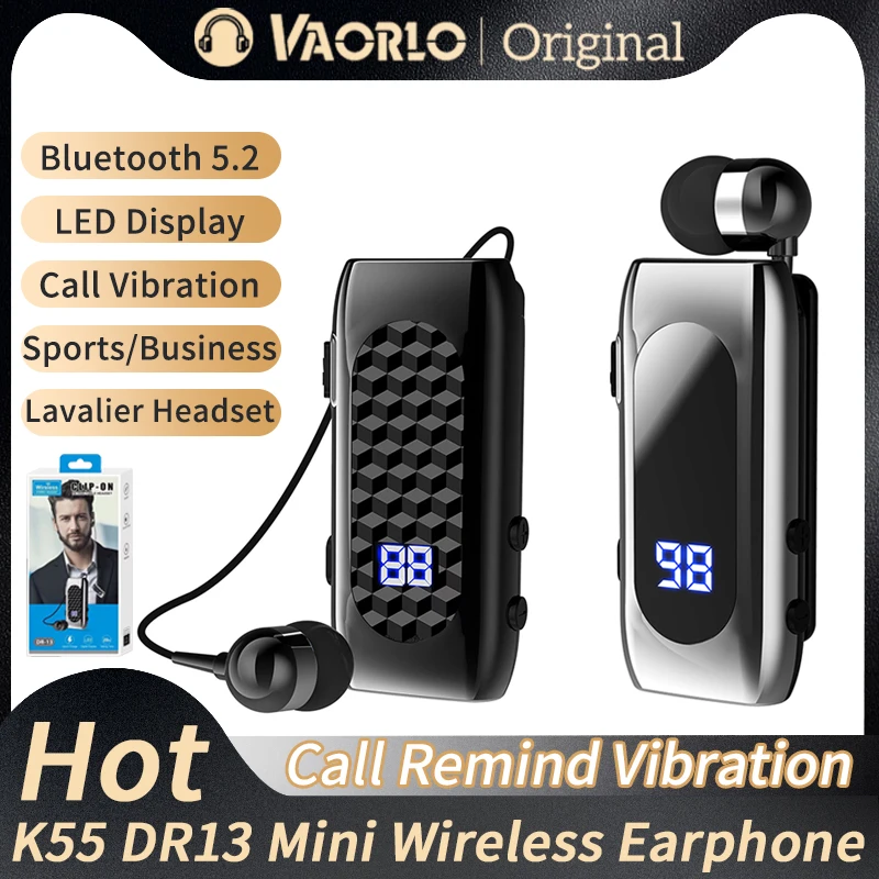 DR13 K55 Mini Wireless Earphone Call Remind Vibration Bluetooth 5.2 Hands-free Blues Car Business Headsets One-Key Take-Up Cable
