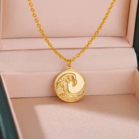 stainless steel nameplate phoenix necklaces for women 2022 vintage round animal bird pendants necklaces lucky jewelry gift