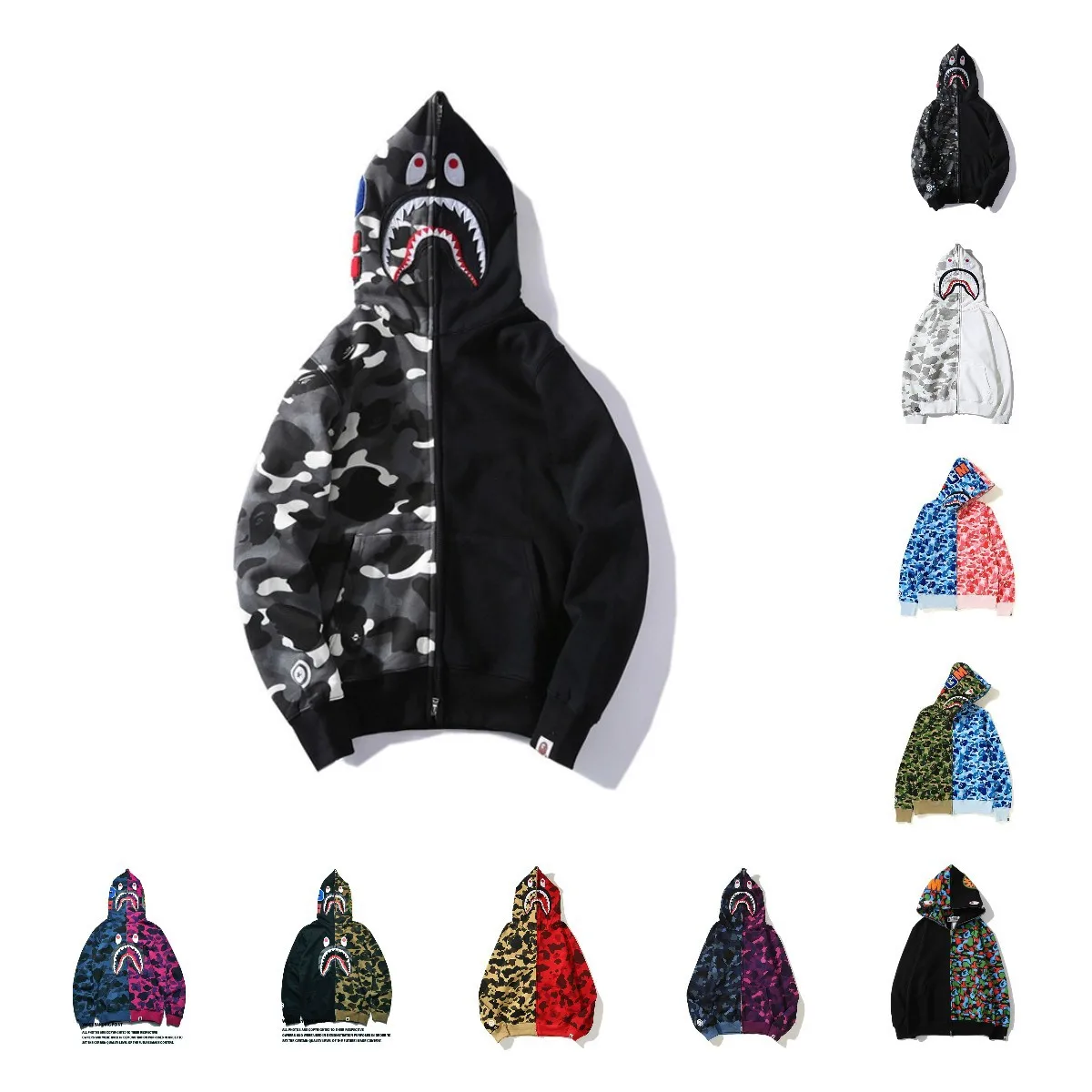 

New Trend Shark Head BAPE Polyester 3D Digital Printing Men's Sports Casual Hooded Sweater Jacket