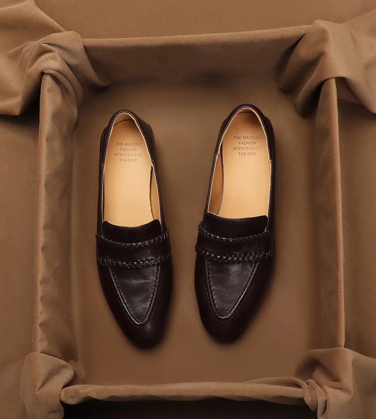 Фото Женские летние универсальные лоферы SHOEBOX Retro из мягкой овечьей кожи, низкие кожаные туфли на толстой подошве для повседневной носки №3