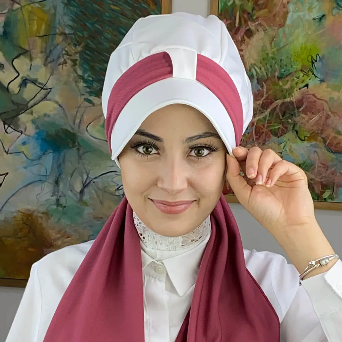 

White Scarf Hat New Fashion Islamic Muslim Women Scarf 2021 Trend Hijab Which Are Immediately Ready-to-Wear Beanie Bone Koton Chiffon