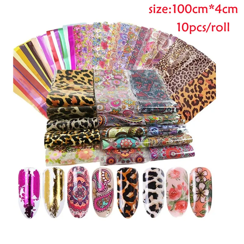 

10PCS Designer Nail Art Foil Transfer Brand Luxury Logo Nail Stickers Laser Leopard Print Nail Decals Nail Art DIY Decoration K