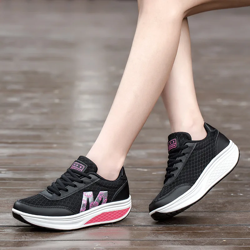 Fashion Women's Wedge Shoes Lace-up Lightweight Breathable Hard-wearing Sneakers Walking Platform Casual Garden Shoes