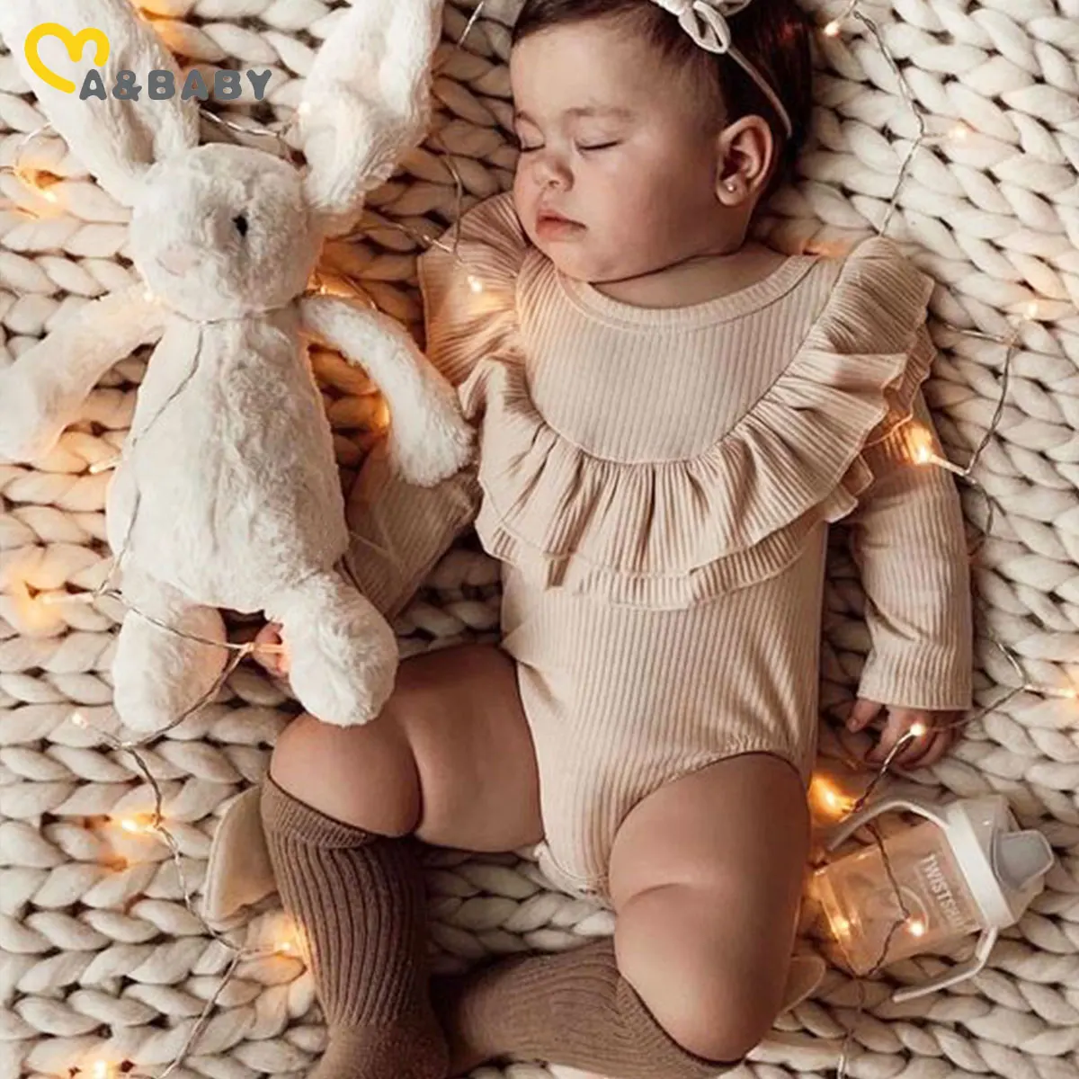 

Детский трикотажный комбинезон Ma & Baby, Мягкий комбинезон с длинным рукавом и оборками для новорожденных 3-24 мес., одежда для маленьких девоче...