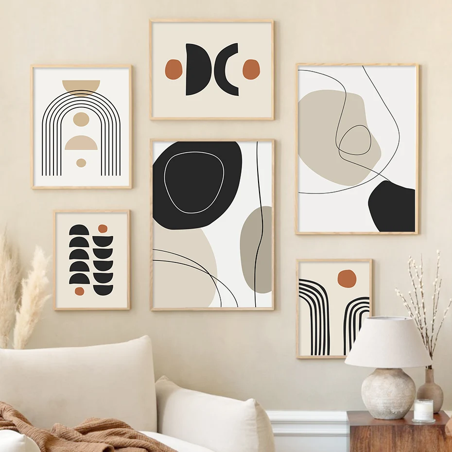 Boho Abstract Geometric Line Black Beige Wall Art Posters Canvas Painting Print Picture for Living Room Interior Home Decoration 1