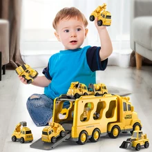 TEMI Diecast Carrier Truck Toys Cars Engineering  Vehicles  Excavator Bulldozer Truck Model Sets Kids Educational Boys For Toys