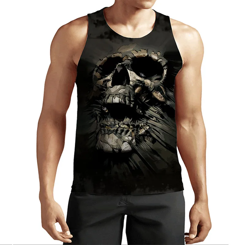 

Summer New Mens Tank Tops Loose Male Clothes Vintage Sleeveless T Shirt Fashion Skull Printed O Neck Streetwear Men Tops