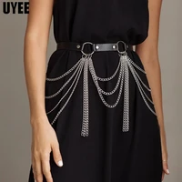 uyee sexy chain belts for women luxury long tassel pu leather harness punk waistband dance dress gothic accessories body chain