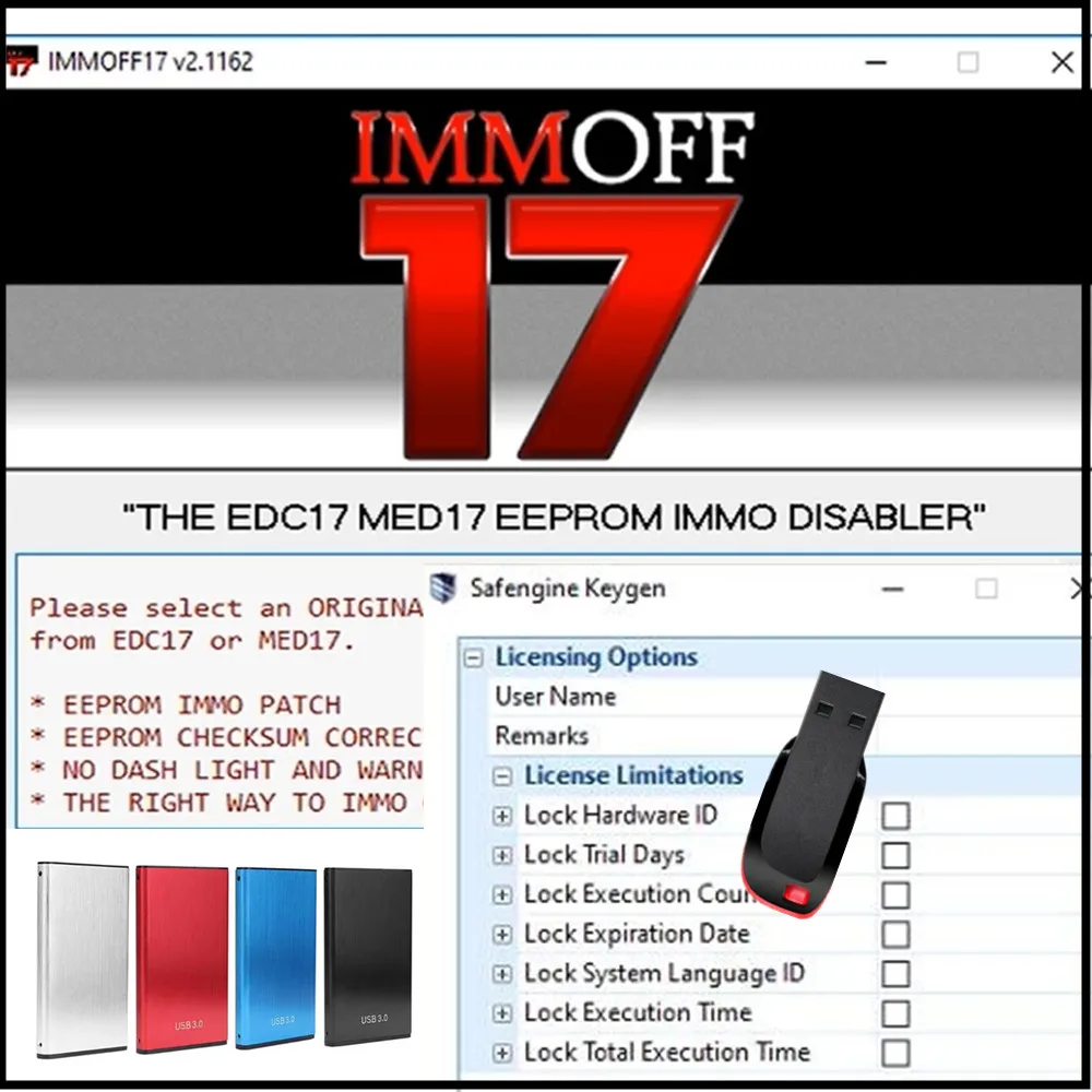 IMMOFF17 с программным обеспечением для автомобиля keygen Immo Off Ecu EDC17 MED17 Ecu программа нейротюнинг EEPROM коррекция чековой суммы Windows 7