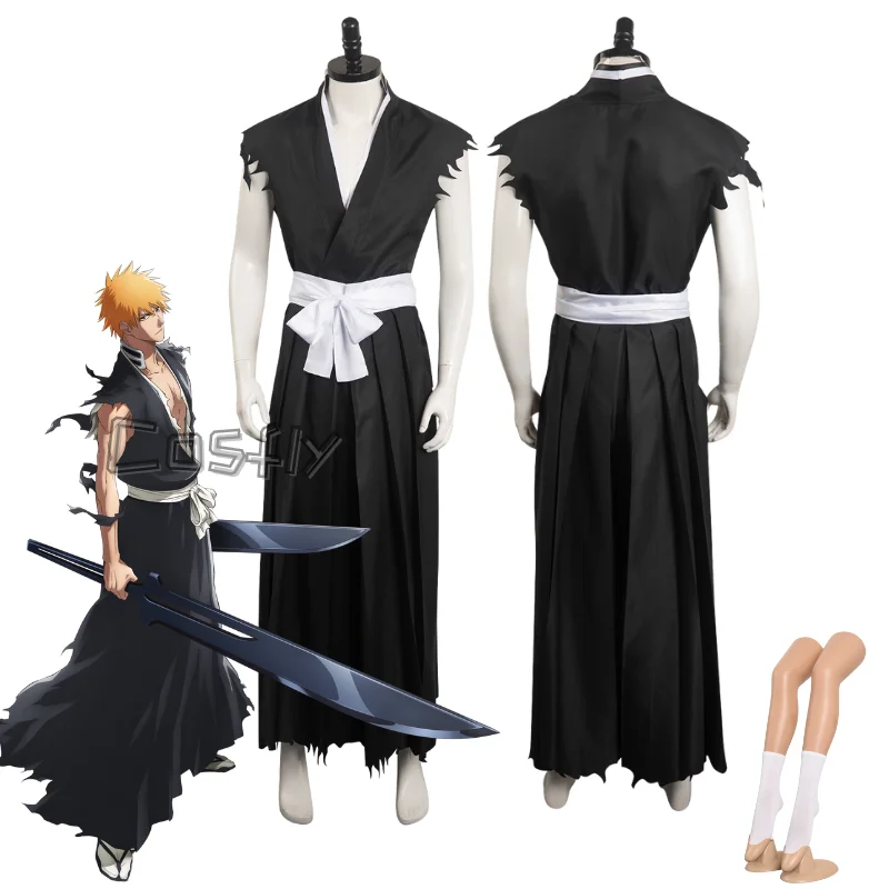 

Отбеливающий костюм для косплея Kurosaki Ichigo, мужские топы, брюки, пояс, наряды, фантазия, Хэллоуин, карнавал, вечерние Roleplay, Маскировочная ткань, костюм