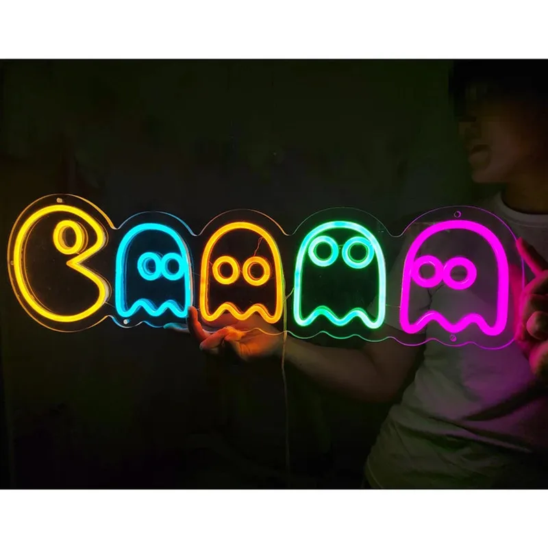 Retro Game Pac Man & Ghosts LED Neon Sign Game Room Sign Video Games Room Wall Art Arcade Decor Game Room Neon Sign Wall Hanging