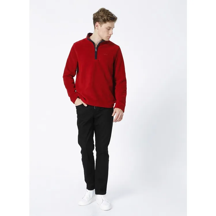 Lee Cooper Стандартная однотонная мужская флисовая толстовка бордового цвета с отворотом-стойкой горловиной - 221 Lcm 241057 Деннис