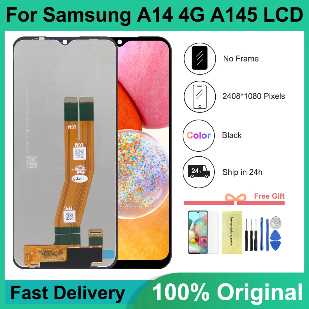 

ЖК-дисплей 6,6 дюйма для Samsung Galaxy A14 4G, сенсорный экран с дигитайзером в сборе для Samsung A14, LTE, A145F, A145P, A145M, дисплей с рамкой