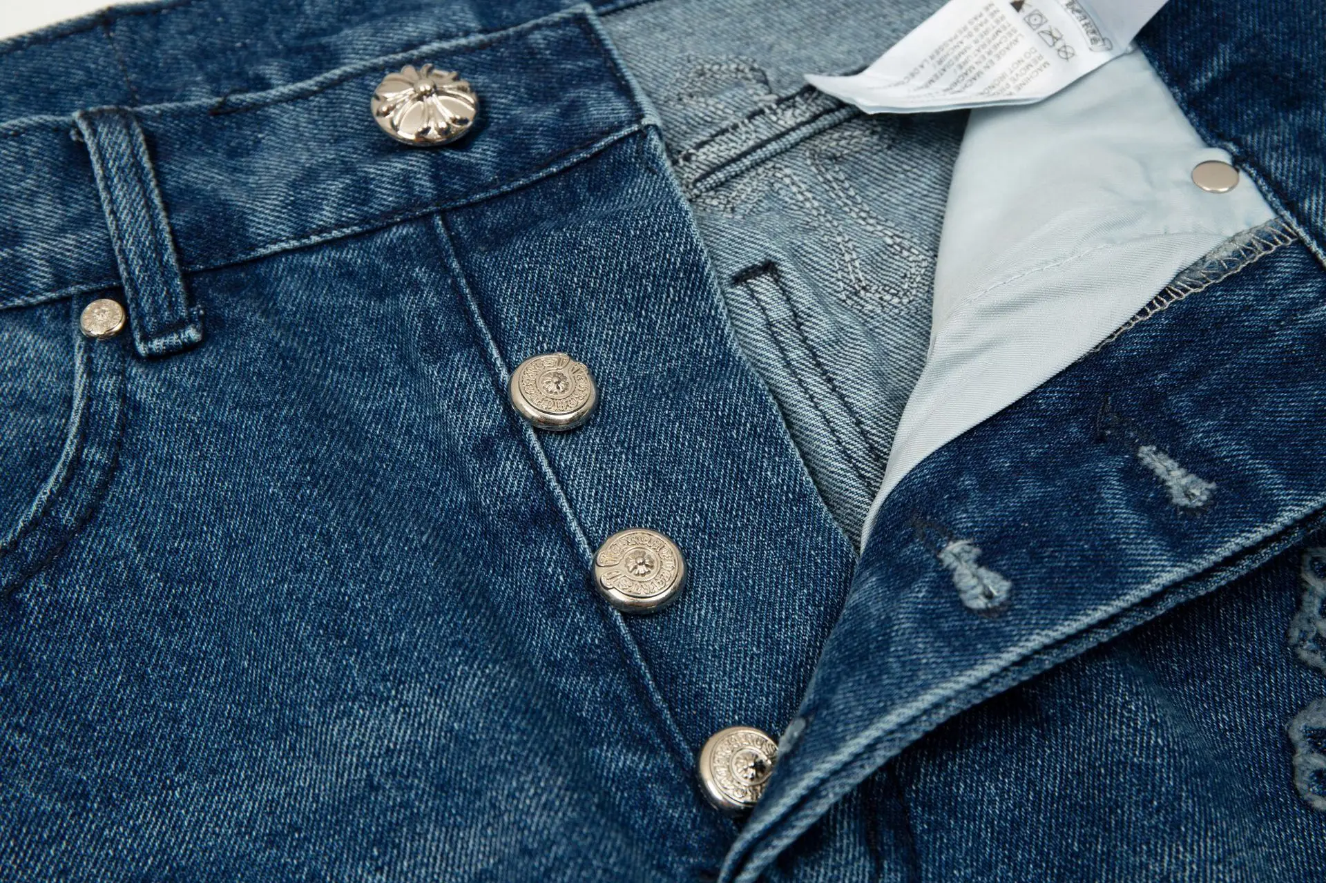 Blue Men Women Trousers Retro Cross Patch Distressed Straight Jeans Pants High Street Streetwear Fashion Loose Denim Pantalones