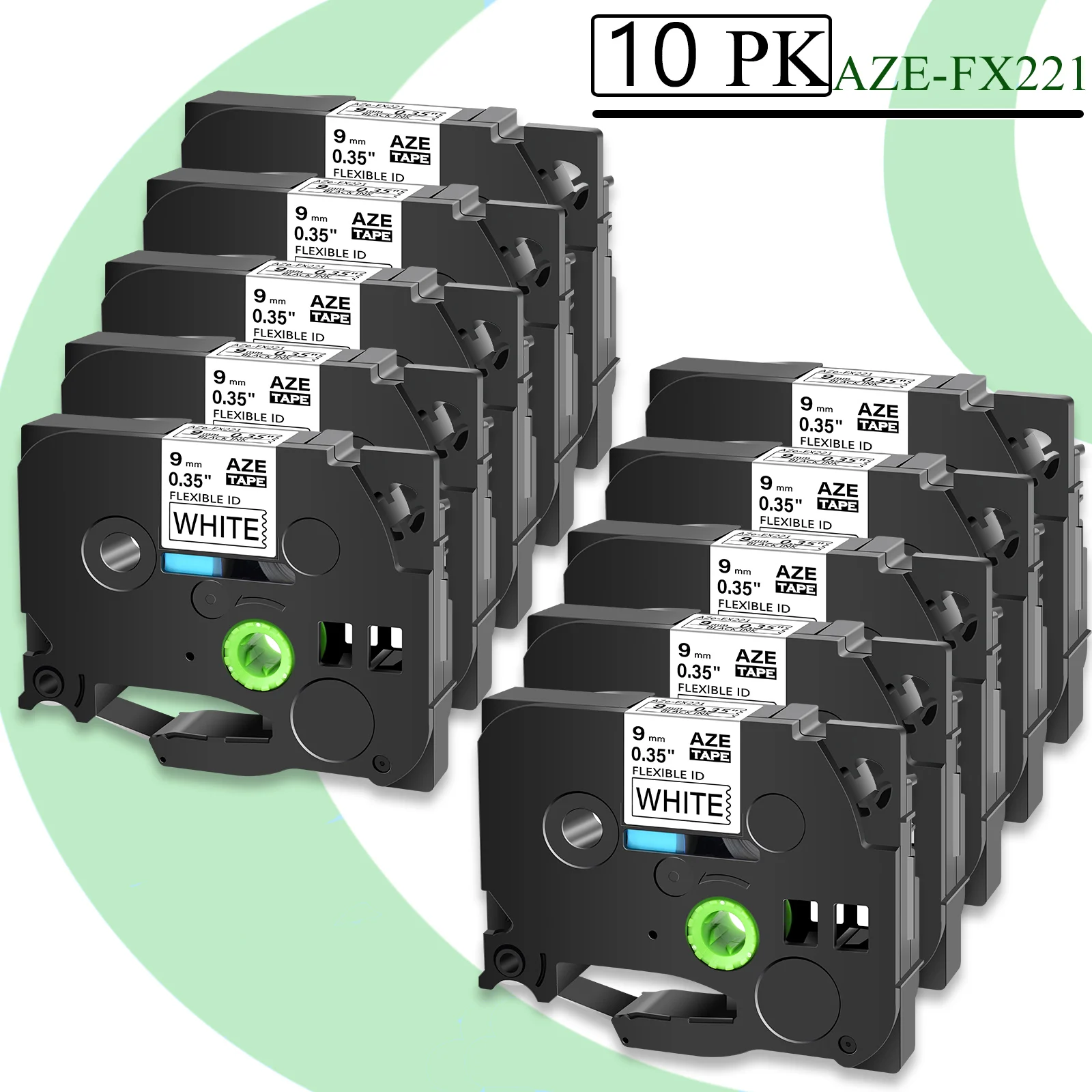 10 шт. 9 мм Гибкая ламинированная лента совместимая с Brother Tze-FX221 черная на белой