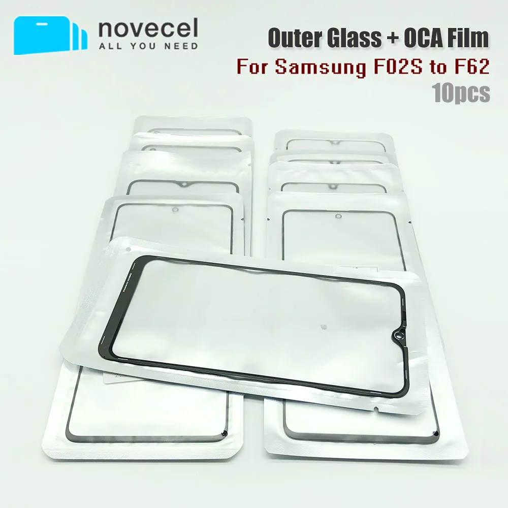 NOVECEL 10 шт./лот для Samsung Galaxy F02S F12 F13 F22 F23 F41 F42 F52 F62 ЖК передний внешний экран стекло Замена с OCA клей